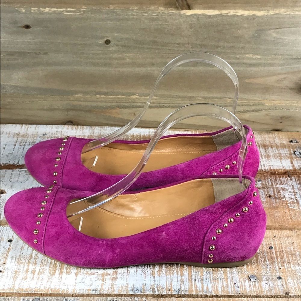 ✅J. Crew Pink Suede Ballet Flats with Gold Beads